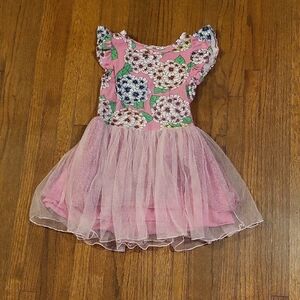 Bonds Casual Tulle Dress in Pink and Green with Floral Print